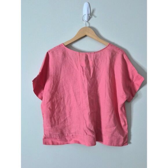 PURE Collection 100% Linen Shirt Short Sleeve Crop Top Size Medium Pink - Picture 3 of 7